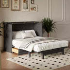 ModernLuxe Queen/Full Size Wooden Murphy Bed, Space-Saving Foldable Cabinet Bed with USB Charging Station & Storage Drawers