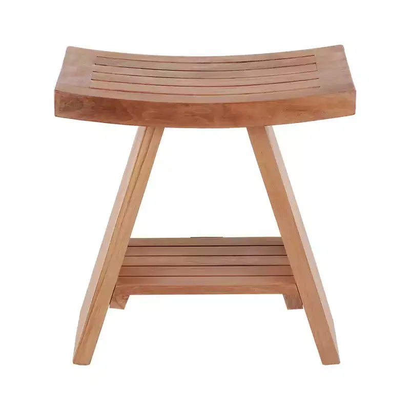 Sgabello doccia e vasca Nordic Teak Natural con sedile curvo e mensola - Beige