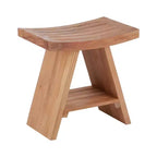 Sgabello doccia e vasca Nordic Teak Natural con sedile curvo e mensola - Beige