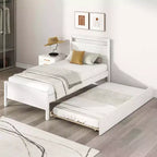 Letto a piattaforma singolo con letto estraibile | Testiera e pediera, grigio/bianco