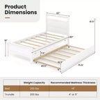 Letto a piattaforma singolo con letto estraibile | Testiera e pediera, grigio/bianco