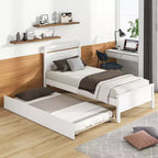 Letto a piattaforma singolo con letto estraibile | Testiera e pediera, grigio/bianco