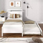 Letto a piattaforma singolo con letto estraibile | Testiera e pediera, grigio/bianco