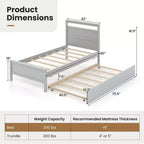 Letto a piattaforma singolo con letto estraibile | Testiera e pediera, grigio/bianco
