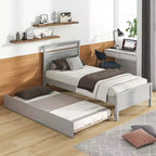 Letto a piattaforma singolo con letto estraibile | Testiera e pediera, grigio/bianco