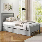 Letto a piattaforma singolo con letto estraibile | Testiera e pediera, grigio/bianco