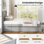 Letto a piattaforma singolo con letto estraibile | Testiera e pediera, grigio/bianco