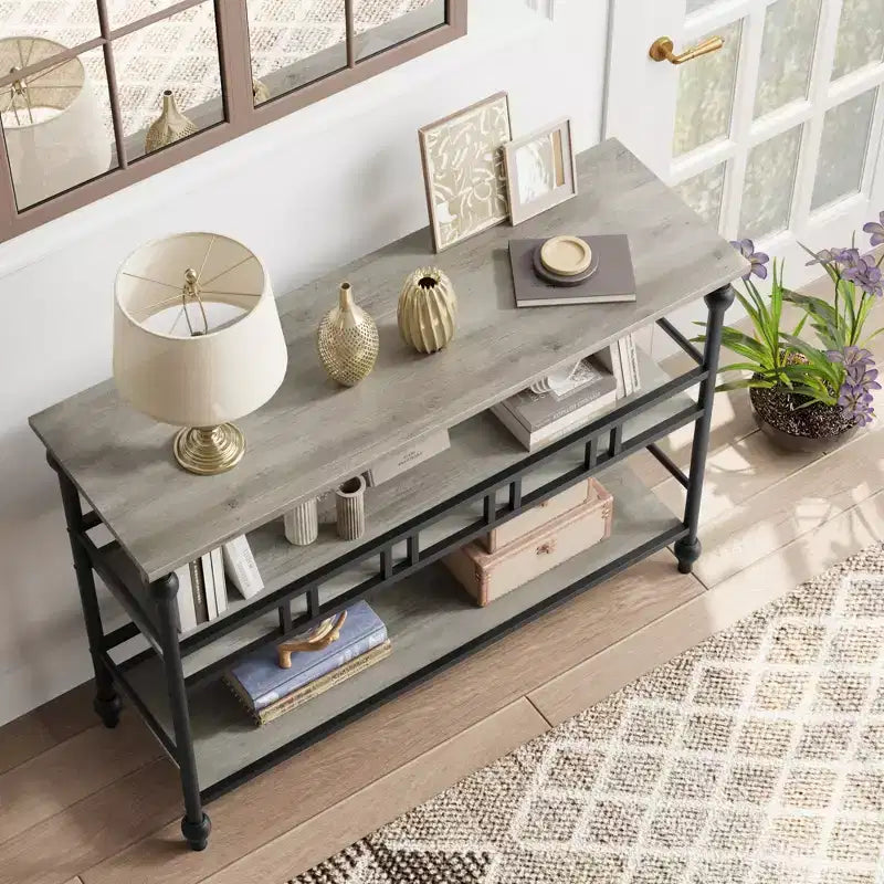 Console stretta a 3 ripiani | Tavolo da ingresso e corridoio industriale, grigio rustico