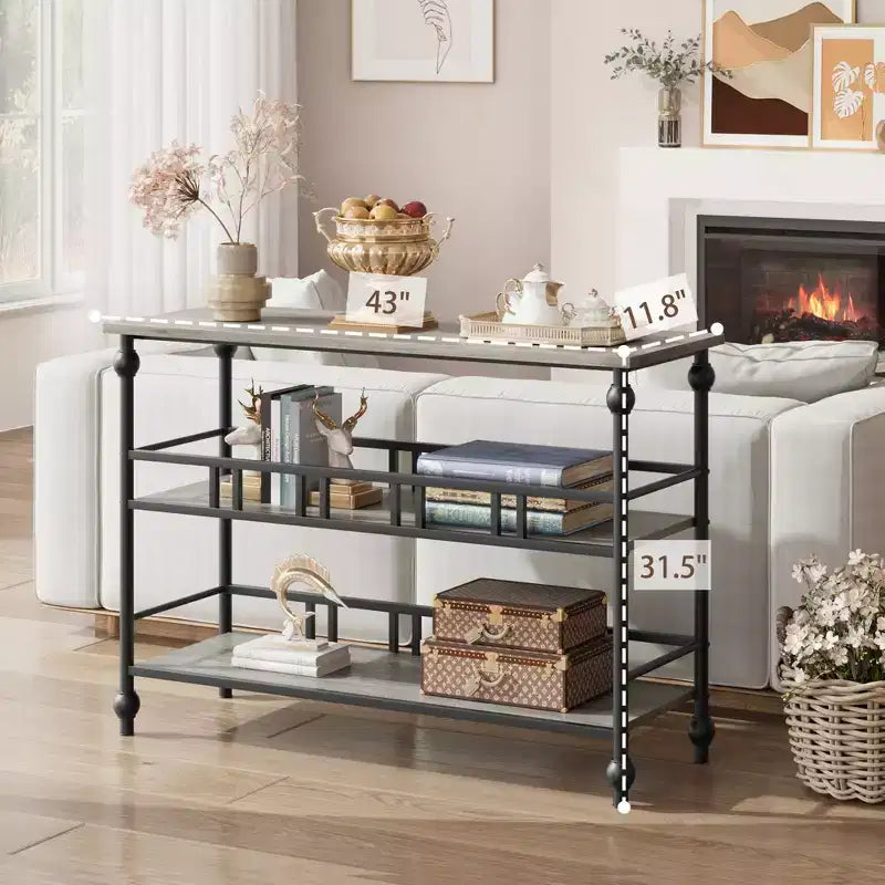 Console stretta a 3 ripiani | Tavolo da ingresso e corridoio industriale, grigio rustico