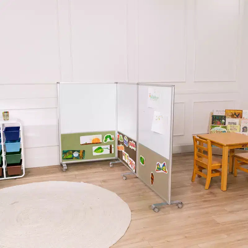 Separatore d'Ambiente Mobile a 3 Pannelli con Lavagna Magnetica e Flannel | Aula e Ufficio