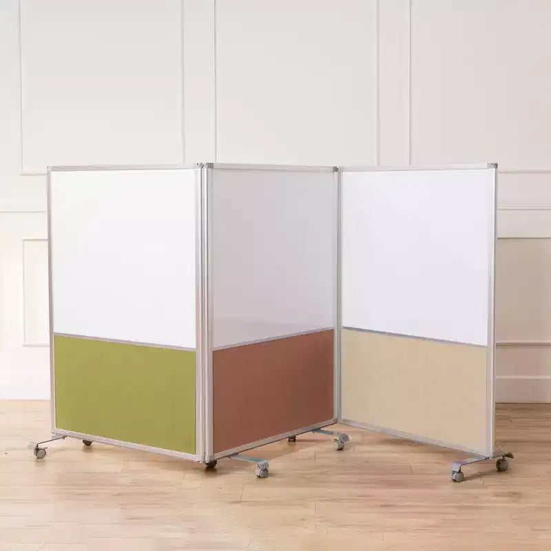 Separatore d'Ambiente Mobile a 3 Pannelli con Lavagna Magnetica e Flannel | Aula e Ufficio