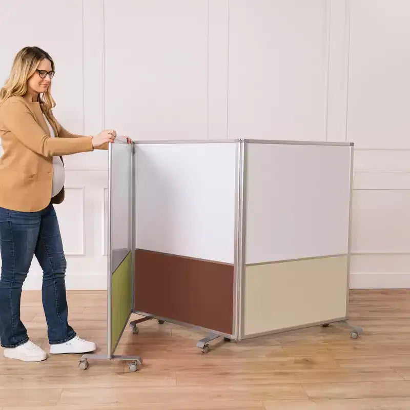 Separatore d'Ambiente Mobile a 3 Pannelli con Lavagna Magnetica e Flannel | Aula e Ufficio