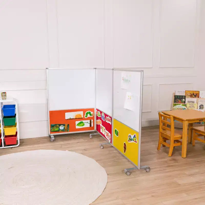 Separatore d'Ambiente Mobile a 3 Pannelli con Lavagna Magnetica e Flannel | Aula e Ufficio