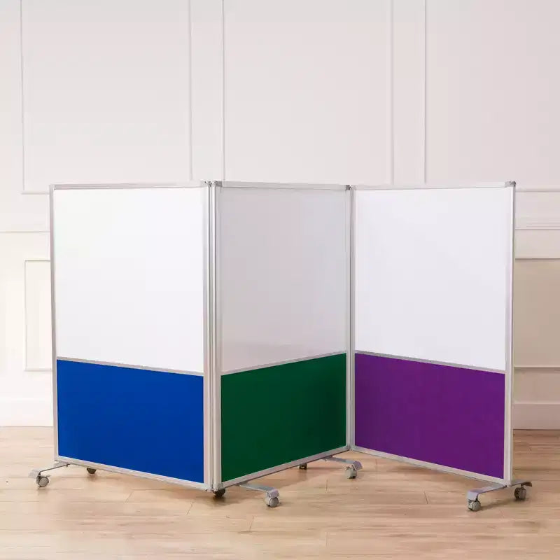 Separatore d'Ambiente Mobile a 3 Pannelli con Lavagna Magnetica e Flannel | Aula e Ufficio