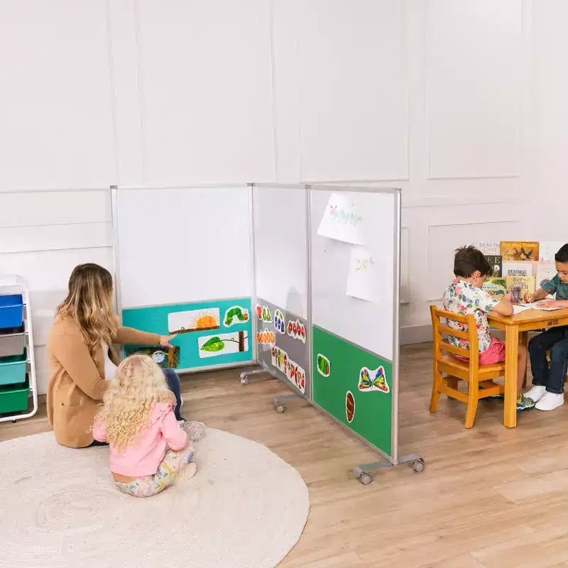 Separatore d'Ambiente Mobile a 3 Pannelli con Lavagna Magnetica e Flannel | Aula e Ufficio