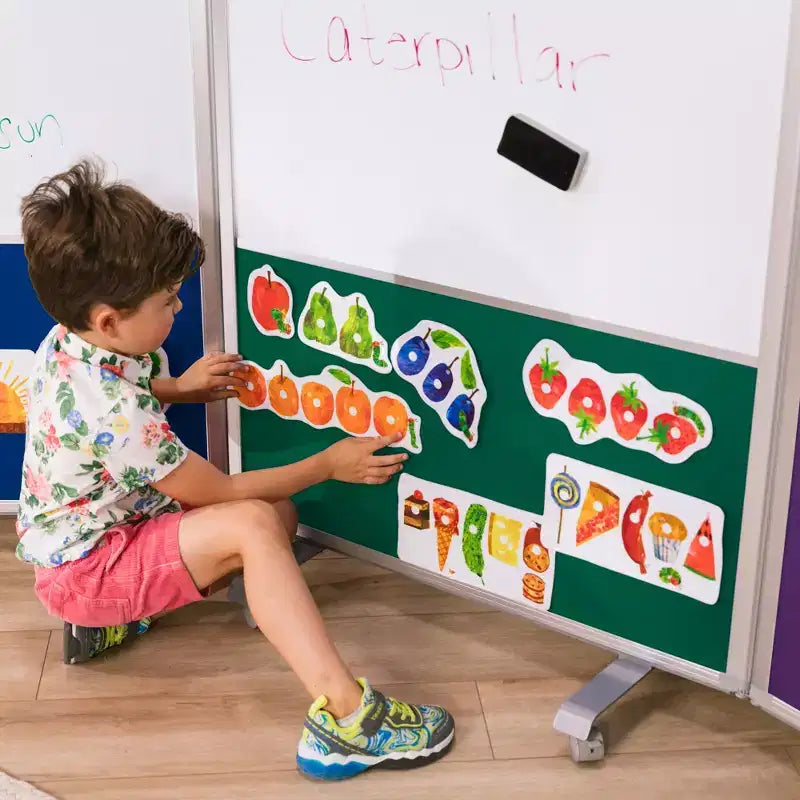 Separatore d'Ambiente Mobile a 3 Pannelli con Lavagna Magnetica e Flannel | Aula e Ufficio