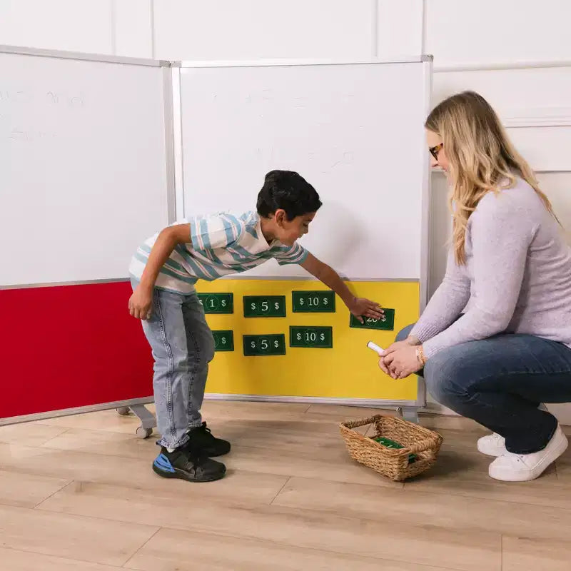 Separatore d'Ambiente Mobile a 3 Pannelli con Lavagna Magnetica e Flannel | Aula e Ufficio