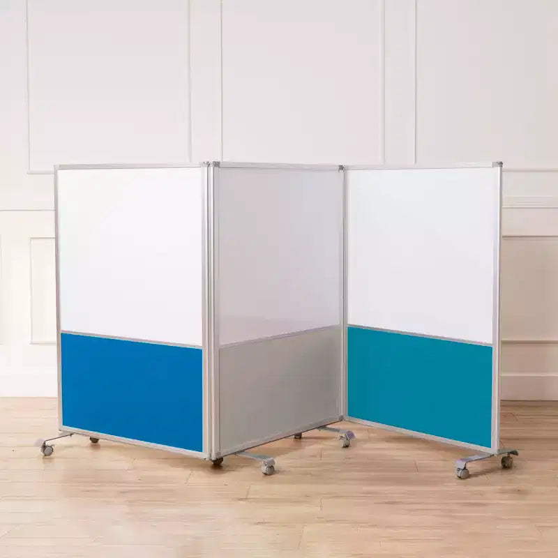 Separatore d'Ambiente Mobile a 3 Pannelli con Lavagna Magnetica e Flannel | Aula e Ufficio