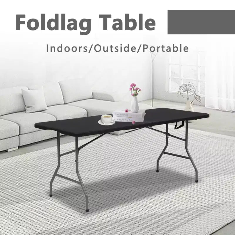 Tavolo Pieghevole 6 Piedi Portatile in HDPE Plastica Rettangolare per Interni ed Esterni con Gambe in Acciaio Nero