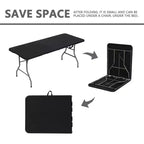Tavolo Pieghevole 6 Piedi Portatile in HDPE Plastica Rettangolare per Interni ed Esterni con Gambe in Acciaio Nero