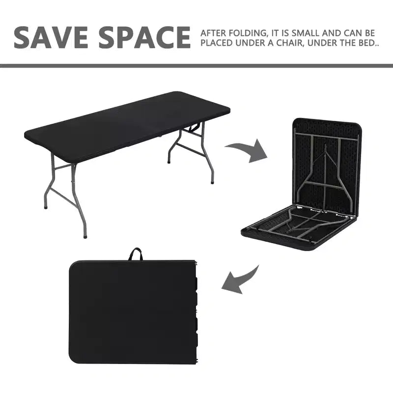 Tavolo Pieghevole 6 Piedi Portatile in HDPE Plastica Rettangolare per Interni ed Esterni con Gambe in Acciaio Nero