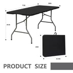Tavolo Pieghevole 6 Piedi Portatile in HDPE Plastica Rettangolare per Interni ed Esterni con Gambe in Acciaio Nero