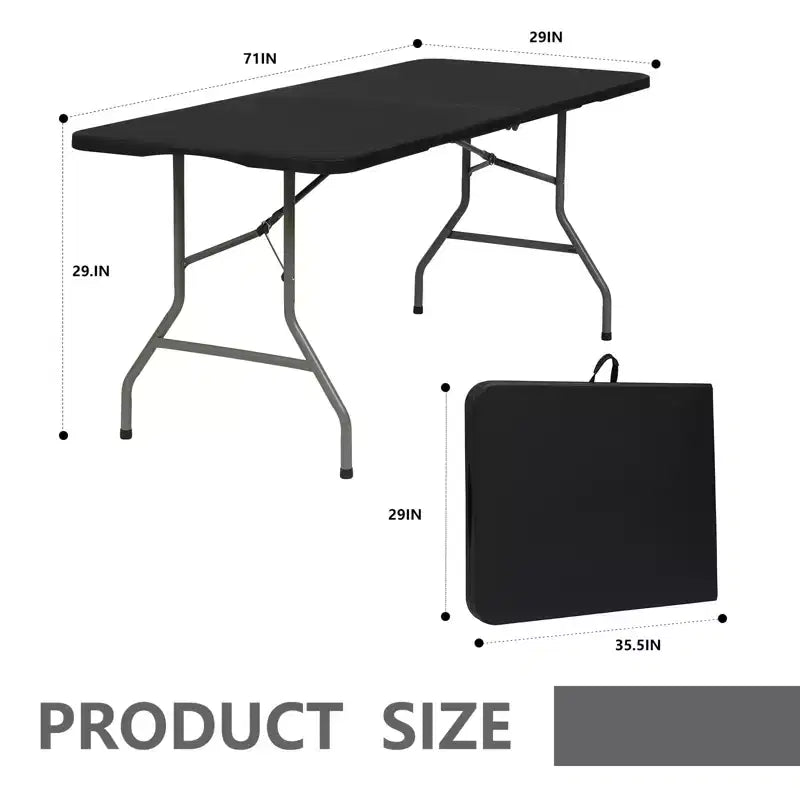 Tavolo Pieghevole 6 Piedi Portatile in HDPE Plastica Rettangolare per Interni ed Esterni con Gambe in Acciaio Nero