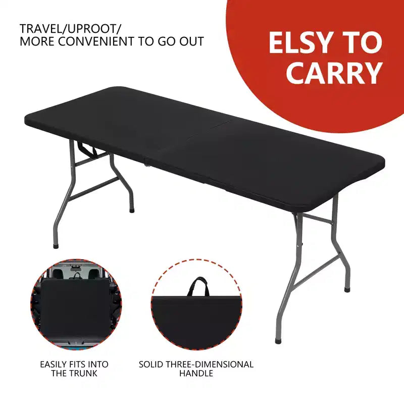 Tavolo Pieghevole 6 Piedi Portatile in HDPE Plastica Rettangolare per Interni ed Esterni con Gambe in Acciaio Nero