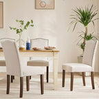 Set di 4 sedie da pranzo imbottite in lino con struttura in legno massello