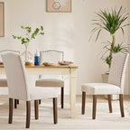 Set di 4 sedie da pranzo imbottite in lino con struttura in legno massello
