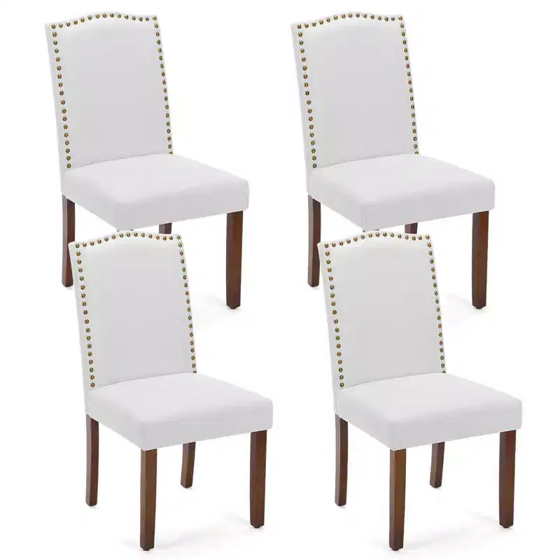 Set di 4 sedie da pranzo imbottite in lino con struttura in legno massello