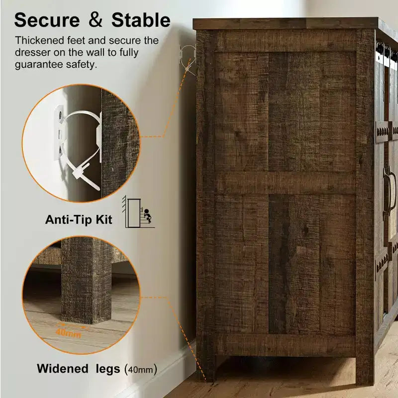3-Drawer Kitchen Storage Cabinet Sideboard with Sliding Barn Doors
