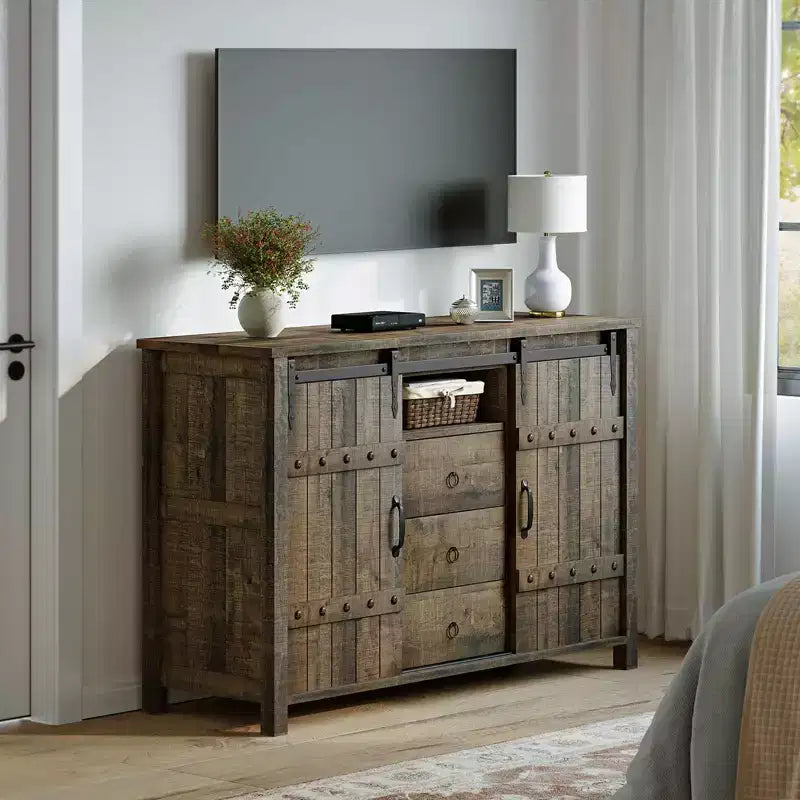 Mobile buffet da cucina con 3 cassetti e ante scorrevoli a fienile