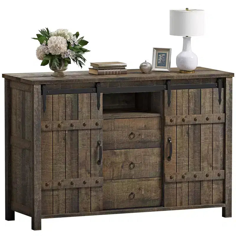 Mobile buffet da cucina con 3 cassetti e ante scorrevoli a fienile