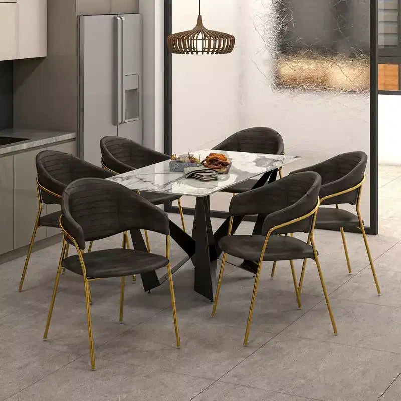 Poltrona d'accento in pelle e velluto con base in acciaio inossidabile | Sedia da pranzo ergonomica