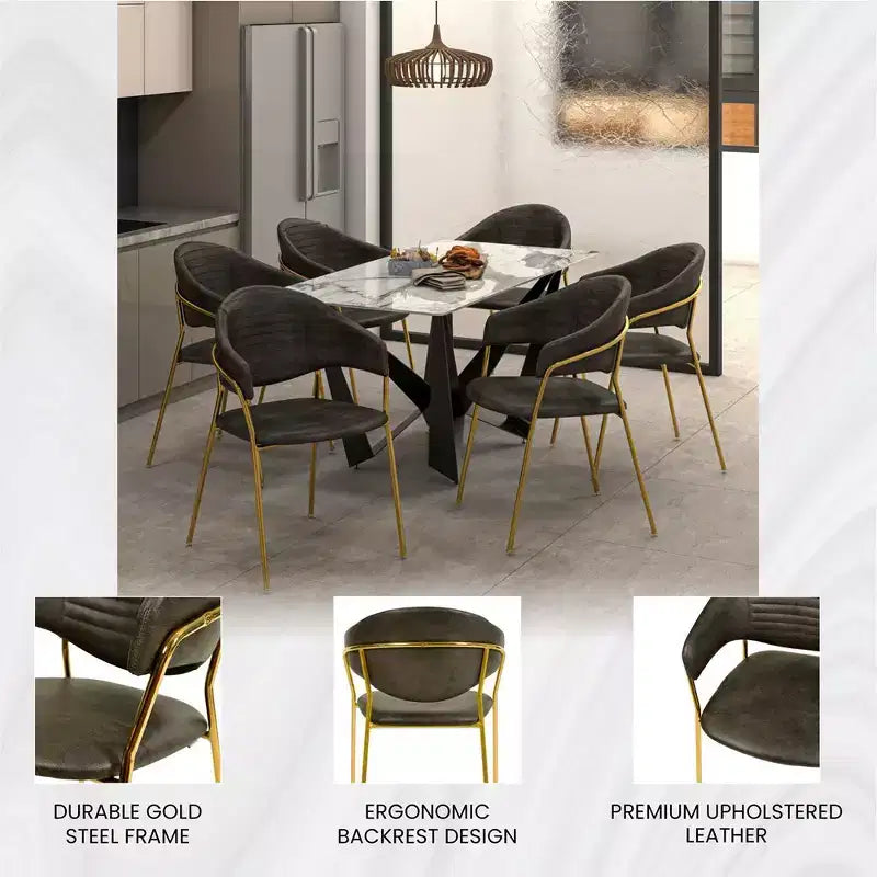 Poltrona d'accento in pelle e velluto con base in acciaio inossidabile | Sedia da pranzo ergonomica