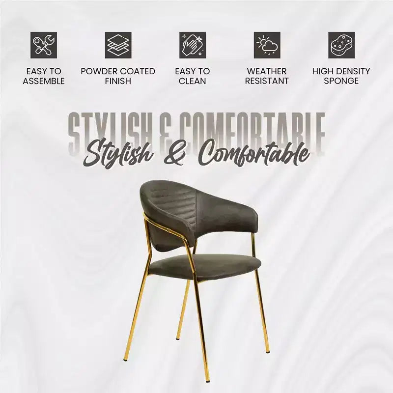 Poltrona d'accento in pelle e velluto con base in acciaio inossidabile | Sedia da pranzo ergonomica