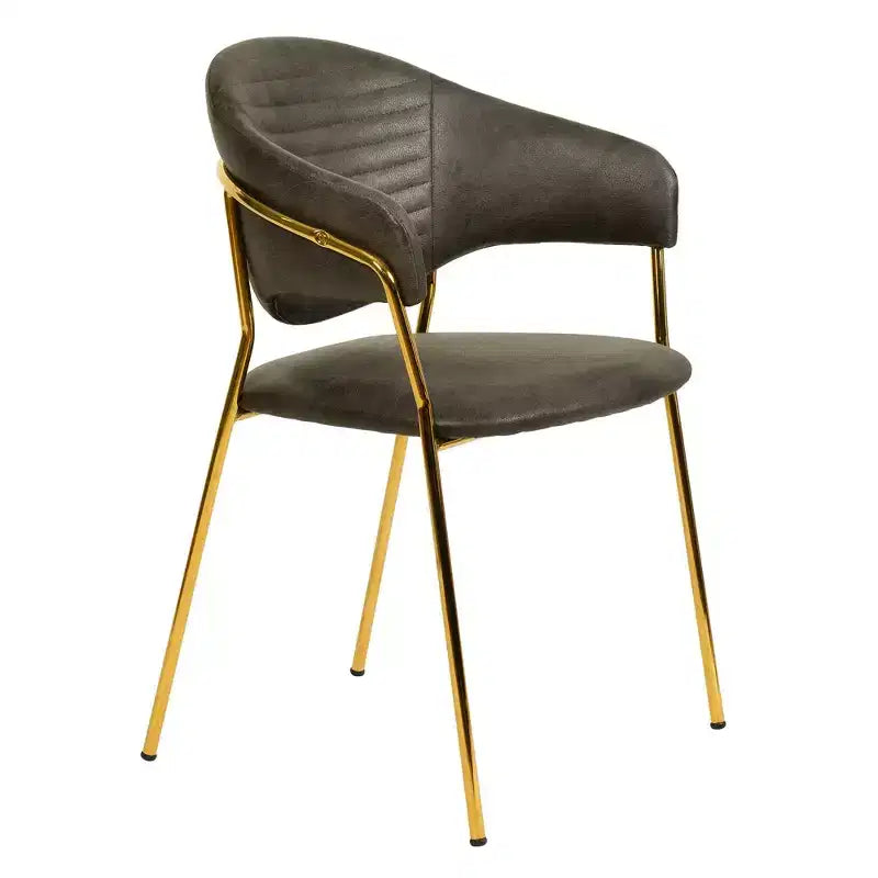 Poltrona d'accento in pelle e velluto con base in acciaio inossidabile | Sedia da pranzo ergonomica