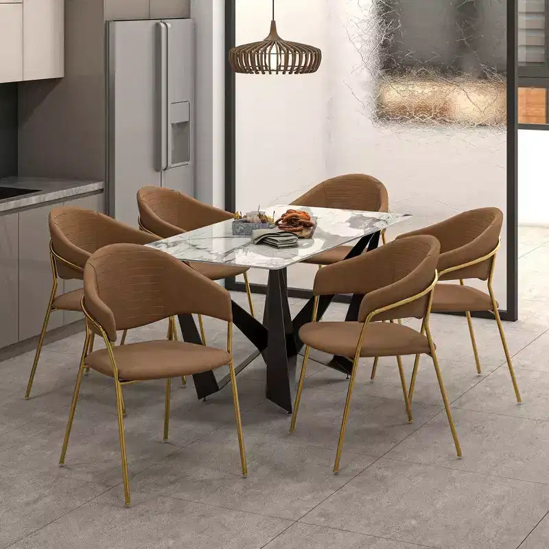 Poltrona d'accento in pelle e velluto con base in acciaio inossidabile | Sedia da pranzo ergonomica