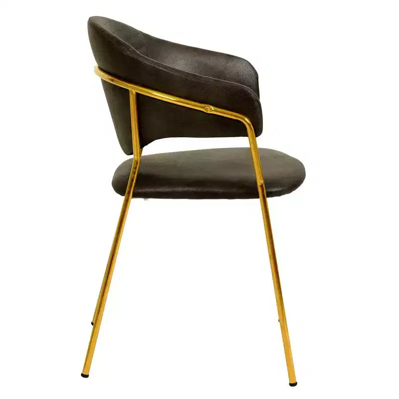 Poltrona d'accento in pelle e velluto con base in acciaio inossidabile | Sedia da pranzo ergonomica