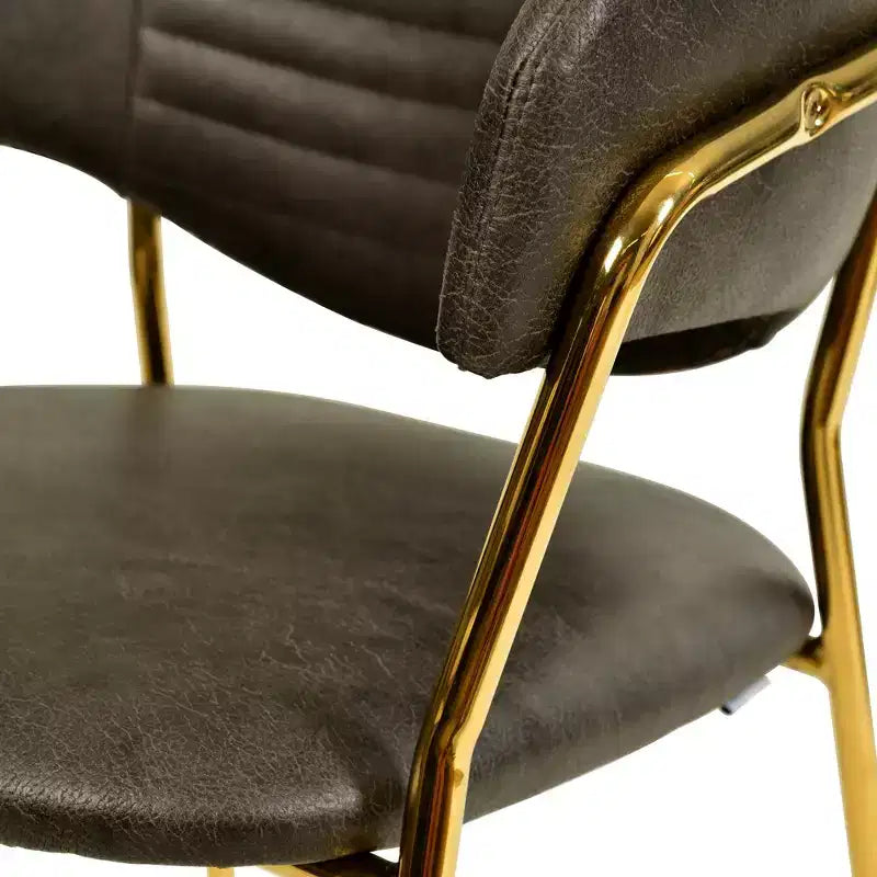 Poltrona d'accento in pelle e velluto con base in acciaio inossidabile | Sedia da pranzo ergonomica