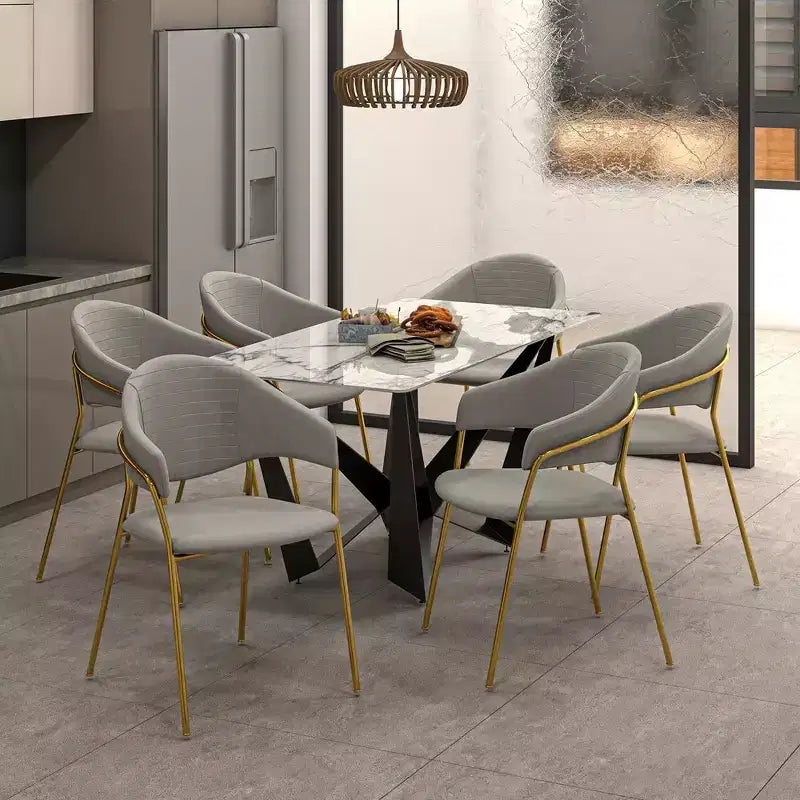 Poltrona d'accento in pelle e velluto con base in acciaio inossidabile | Sedia da pranzo ergonomica