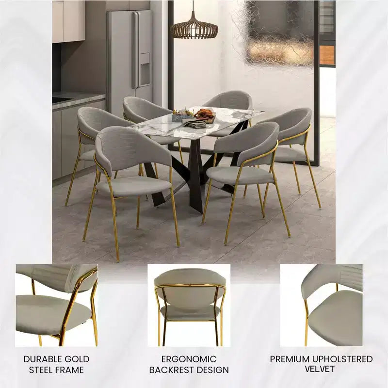 Poltrona d'accento in pelle e velluto con base in acciaio inossidabile | Sedia da pranzo ergonomica