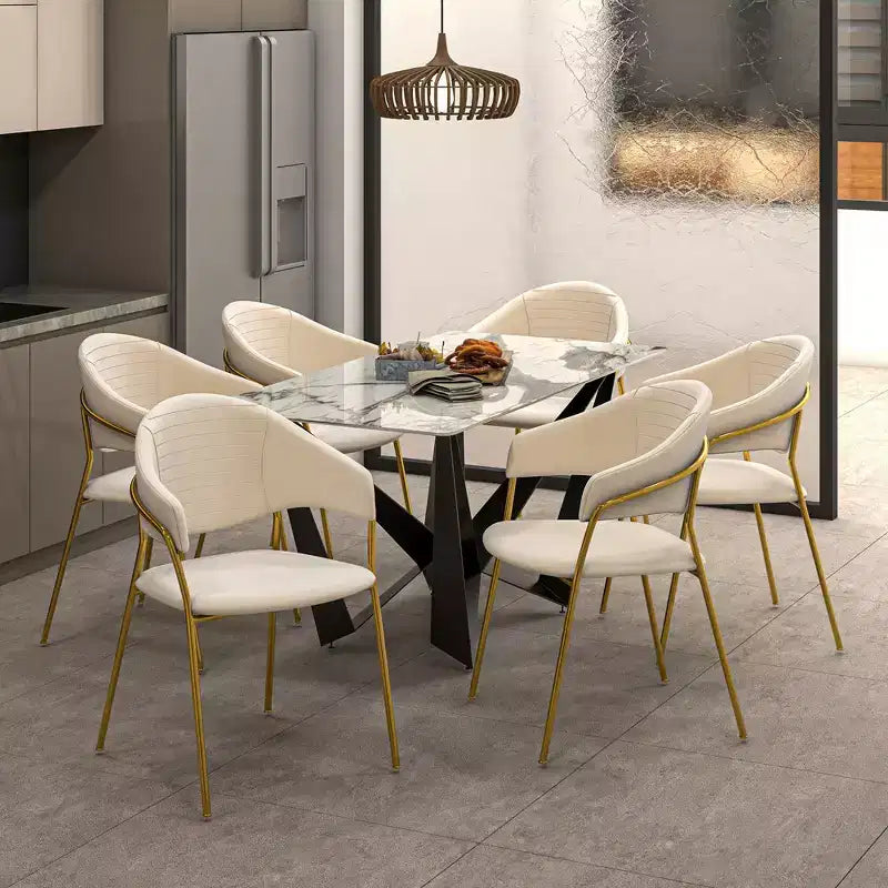 Poltrona d'accento in pelle e velluto con base in acciaio inossidabile | Sedia da pranzo ergonomica