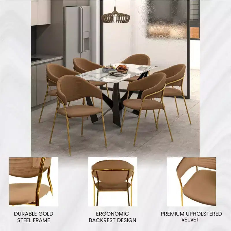 Poltrona d'accento in pelle e velluto con base in acciaio inossidabile | Sedia da pranzo ergonomica