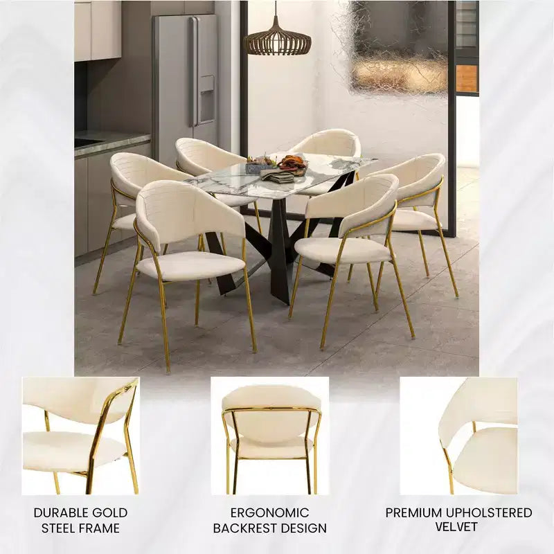 Poltrona d'accento in pelle e velluto con base in acciaio inossidabile | Sedia da pranzo ergonomica