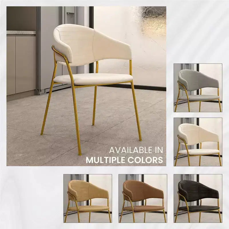 Poltrona d'accento in pelle e velluto con base in acciaio inossidabile | Sedia da pranzo ergonomica