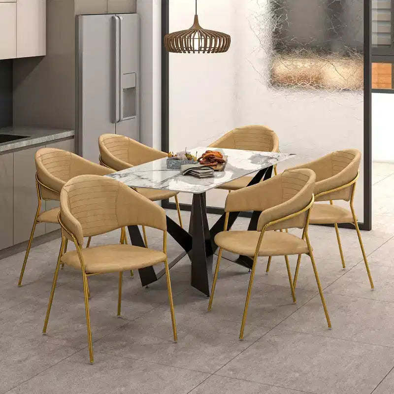 Poltrona d'accento in pelle e velluto con base in acciaio inossidabile | Sedia da pranzo ergonomica