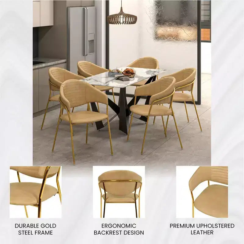 Poltrona d'accento in pelle e velluto con base in acciaio inossidabile | Sedia da pranzo ergonomica
