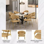 Poltrona d'accento in pelle e velluto con base in acciaio inossidabile | Sedia da pranzo ergonomica